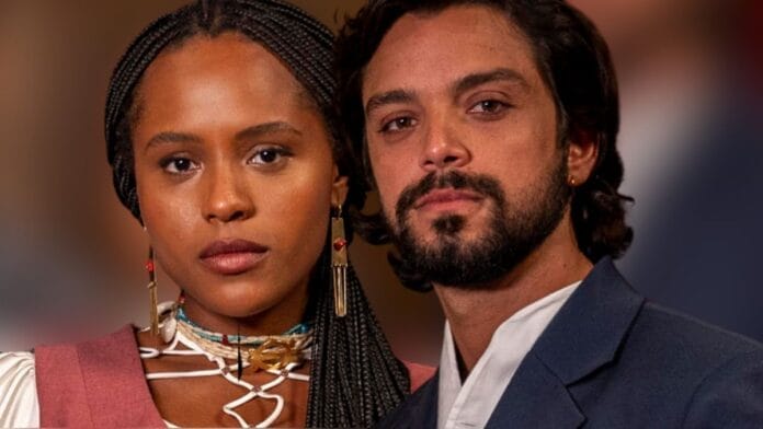 Alika (Duda Santos) e Omar (Rodrigo Simas) em cena de A Nobreza do Amor, novela das seis da TV Globo