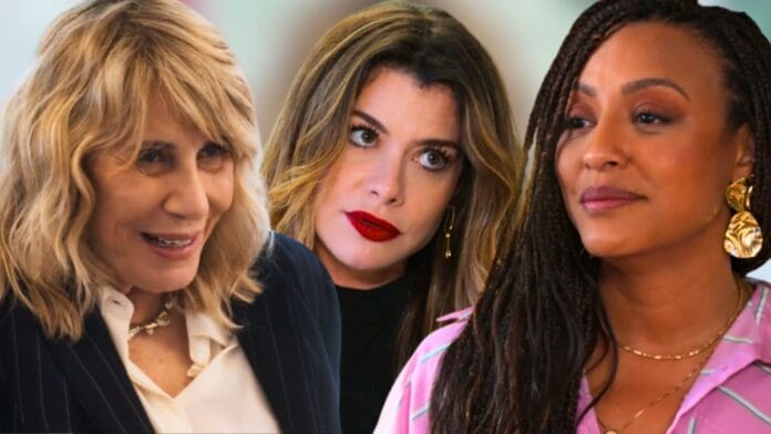 Pérola (Renata Sorrah), Vanessa (Alinne Moraes) e Bela (Sheron Menezzes) em cena de Por Você, novela das sete da TV Globo