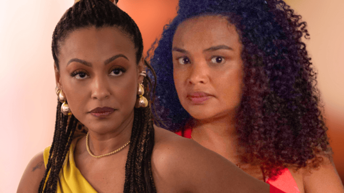 Bela (Sheron Menezzes) e Juli (Lucy Ramos) em cena de Por Você, novela das sete da TV Globo