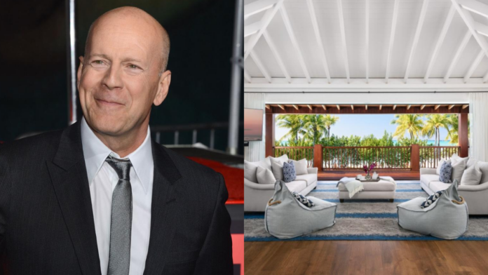 Bruce Willis criou um refúgio no Caribe para receber amigos e familiares; anos depois, as três casas e quatro piscinas ganharam preço de R$ 188 milhões