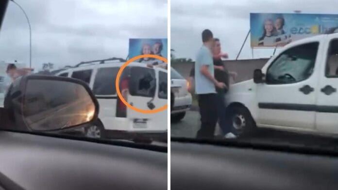 Acidente de trânsito termina em pancadaria no meio da rua, deixa três feridos e carros danificados em SC