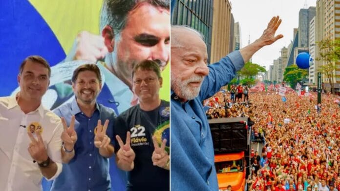 Flávio Bolsonaro com prefeitos de SP e Lula na Avenida Paulista: como foi o domingo dos candidatos à Presidência
