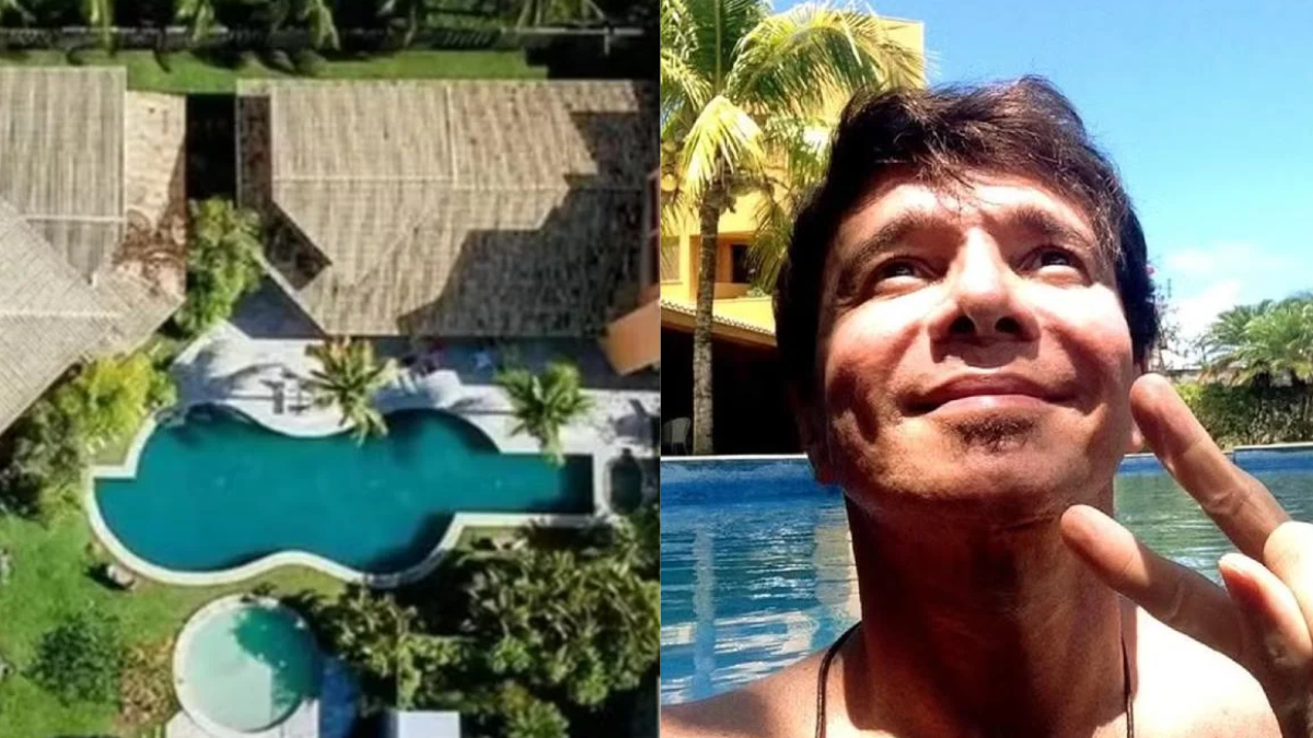 Mansão de Netinho em Guarajuba tem piscina em formato de violão
