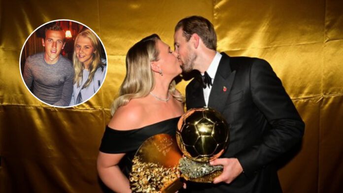 Harry Kane ao lado da esposa, Katie Goodland, na cerimônia da Bola de Ouro (Foto: @ballondor, X, Reprodução)