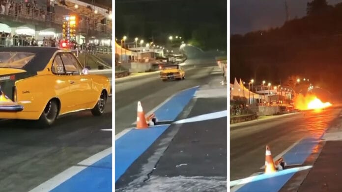 Opala vira bola de fogo em acidente em Balneário Camboriú e motorista escapa por milagre; VÍDEO