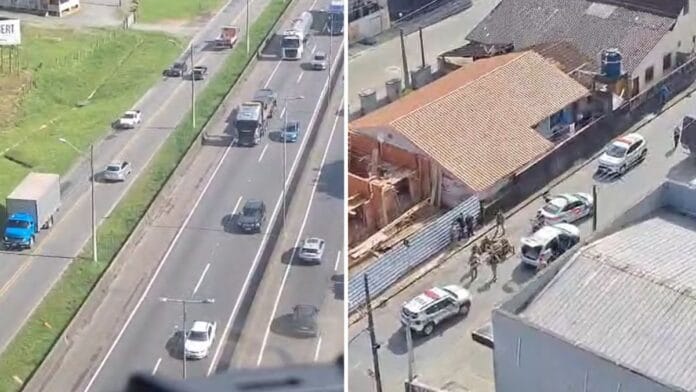 Fuga em alta velocidade com carro furtado mobiliza helicóptero e PM em Joinville; VÍDEO