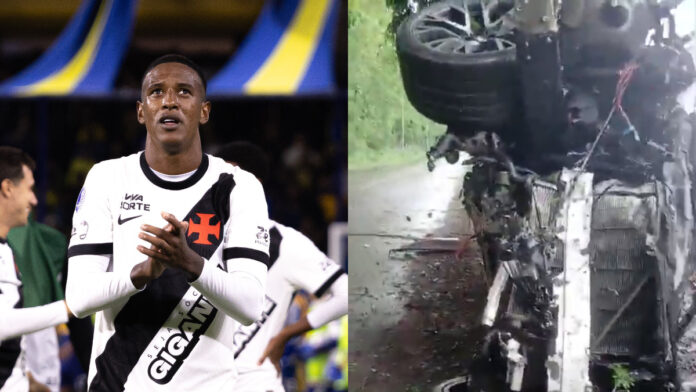Carro de Robert Renan, do Vasco, fica irreconhecível após capotamento em acidente na manhã desta segunda-feira