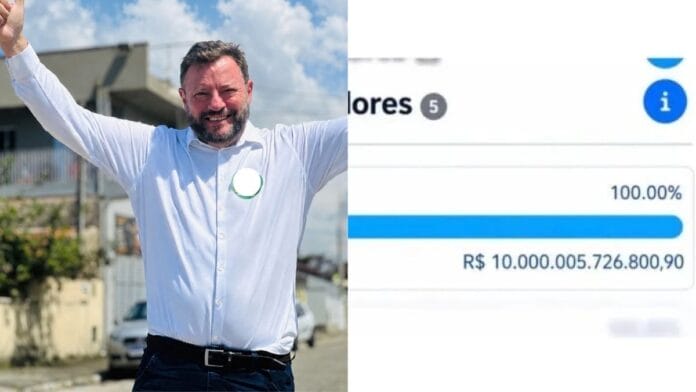 Candidato de SC registra por engano doação via PIX de R$ 10 trilhões em campanha; valor equivale a 80% do PIB do Brasil