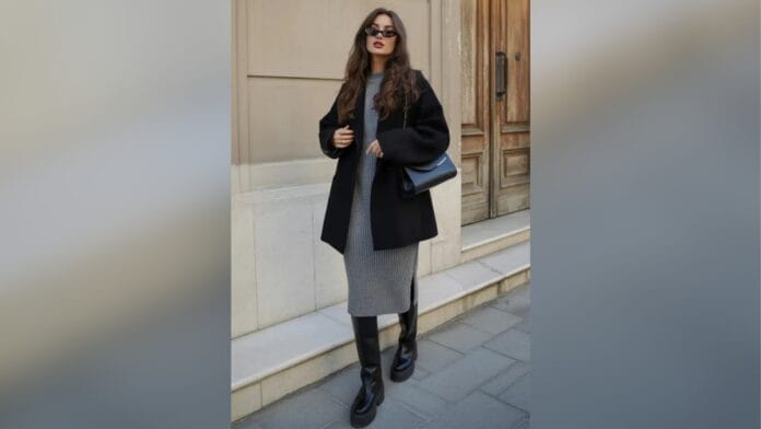 mulher com casaco oversized