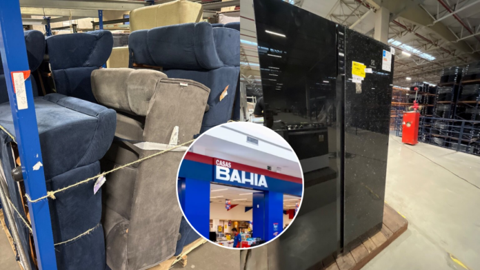 Kit de sofás e geladeira estão incluídos no novo leilão da Casas Bahia (Foto: Kwara, Reprodução)
