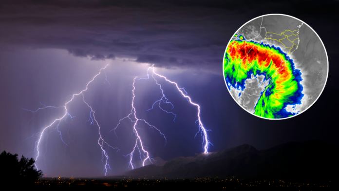 Frente fria pode provocar chuva acompanhada de raios e queda de granizo em SC (Foto: Banco de Imagens; Defesa Civil, Reprodução)