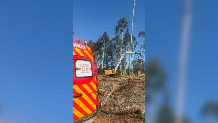 socorristas em são josé do cerrito para queda de árvore sobre trabalhador