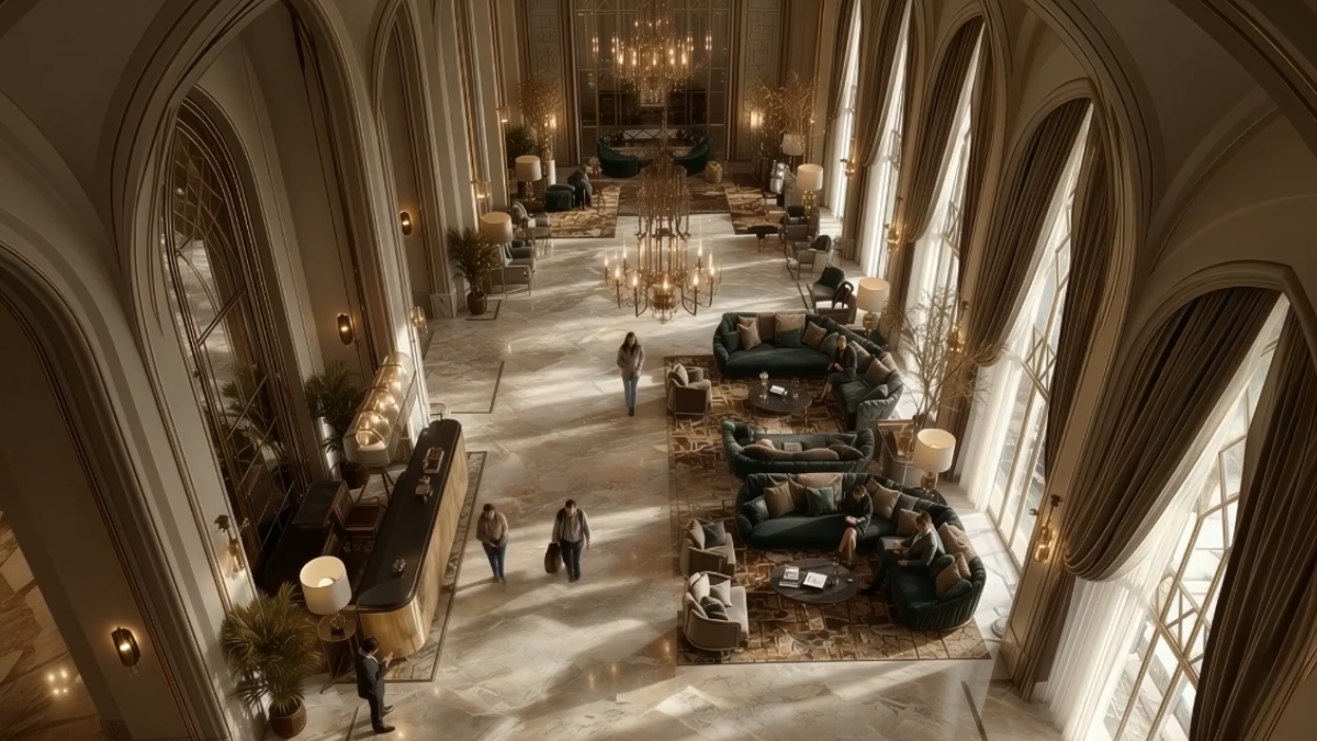 Grand Hotel: O hotel principal será uma das opções de hospedagem dentro do próprio complexo, aproximando os visitantes das atrações (Imagem: Divulgação / Dracula Land)