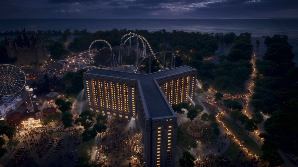 Family Hotel: Famílias ganharão uma hospedagem própria entre os hotéis planejados, ajudando a transformar a visita ao parque em uma experiência de vários dias (Imagem: Divulgação / Dracula Land)
