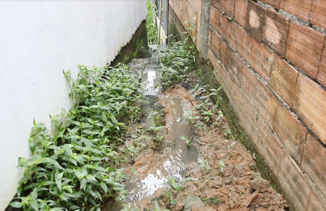 Água podre ao lado do muro da creche
